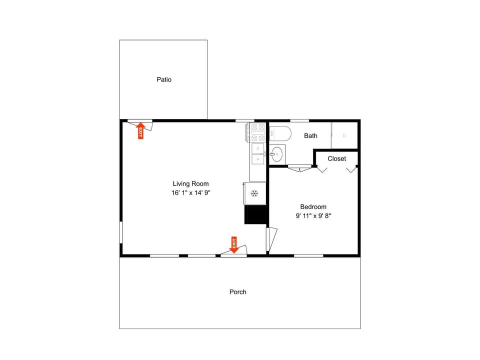 Patio, Bathroom, Living room, Floor plan, Bedroom