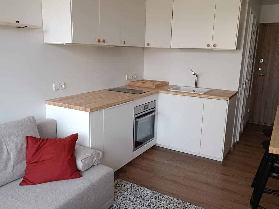 Kitchen or kitchenette, stove