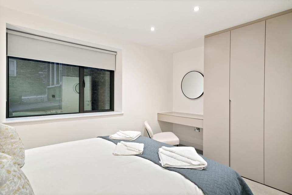 Bed, wardrobe