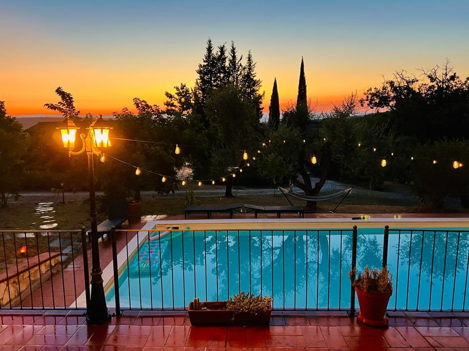Natural landscape, Swimming pool, Sunset