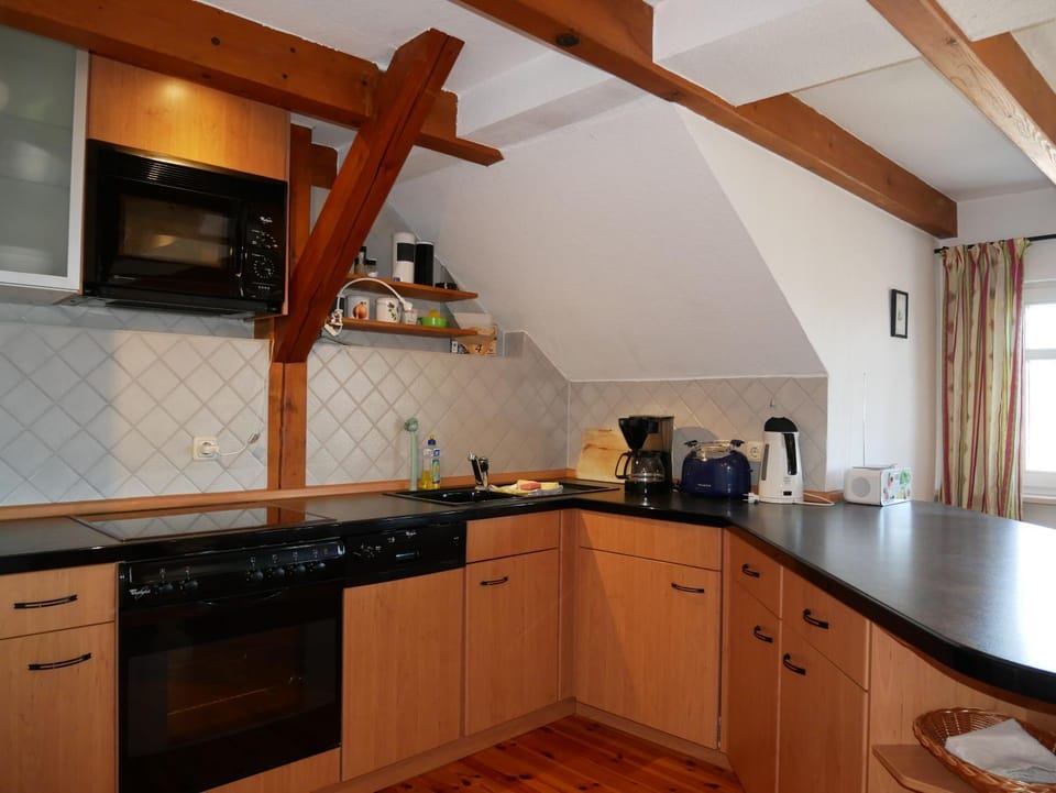 Kitchen or kitchenette, dishwasher, stove