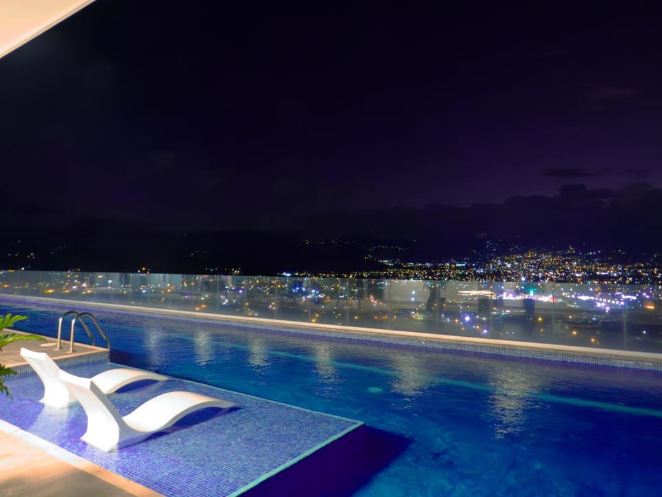 Night, Pool view, Swimming pool