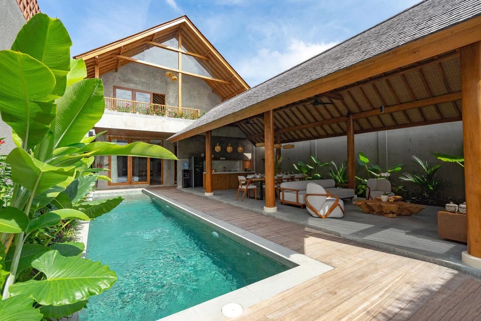 Property building, Patio, Day, Garden, Garden view, Pool view, Swimming pool