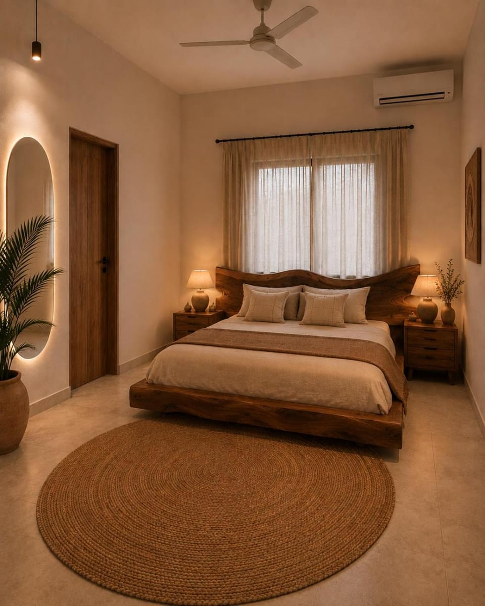 Bed, Photo of the whole room, Bedroom, air conditioner