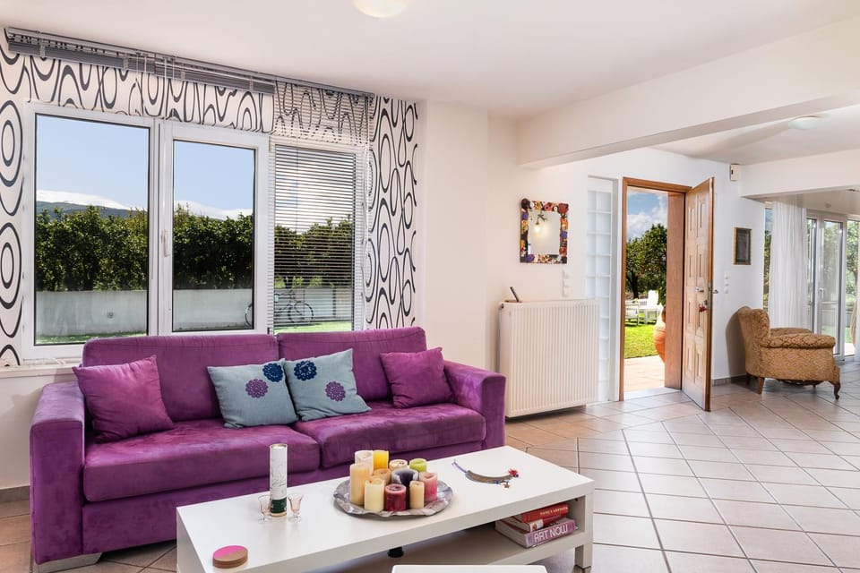 Living room, Seating area, Garden view