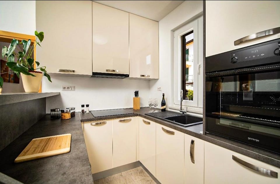 Kitchen or kitchenette, dishwasher, oven, stove