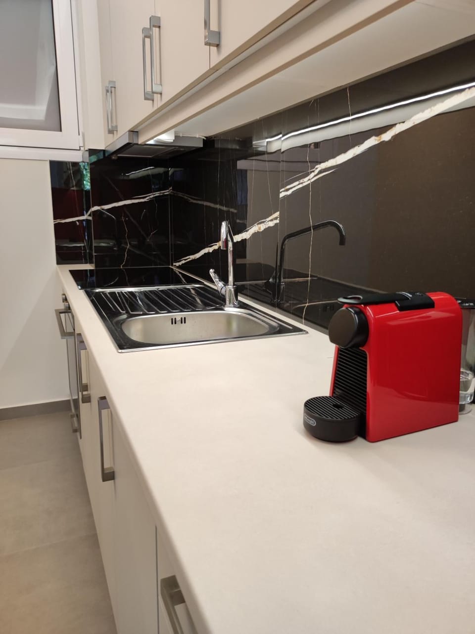Kitchen or kitchenette, stove