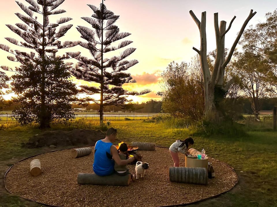 Sunset, Family, fireplace