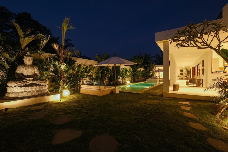 Property building, Night, Garden, Garden view
