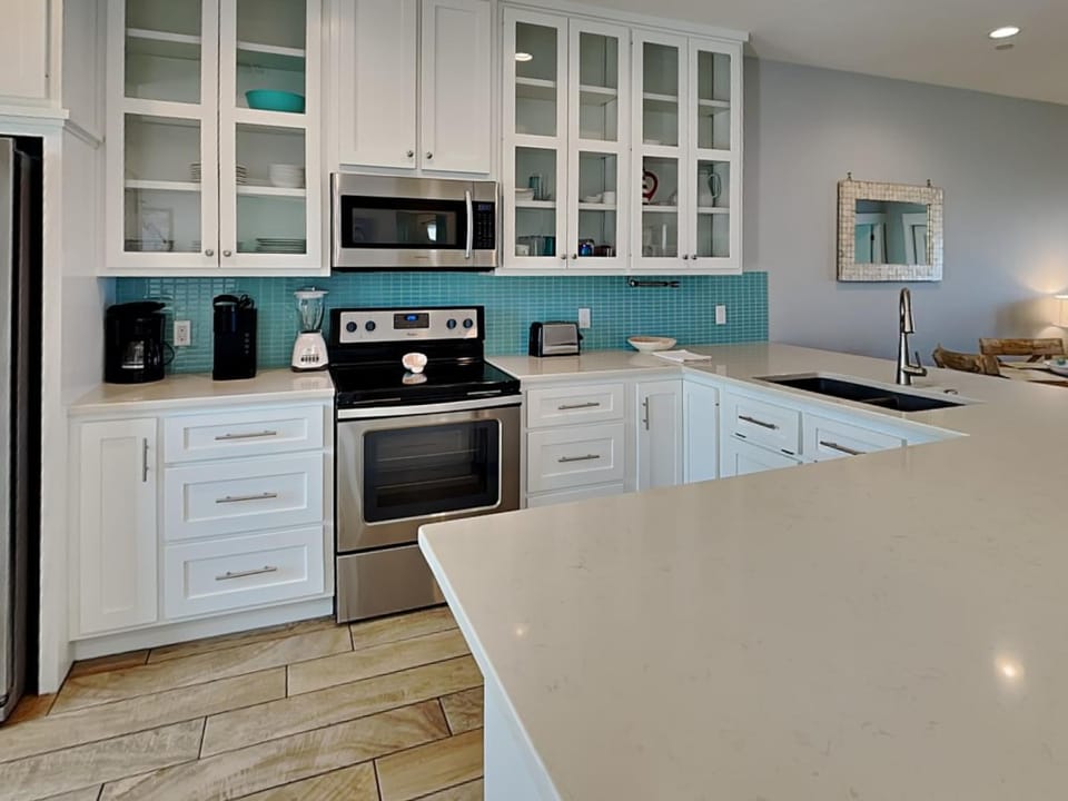 Kitchen or kitchenette, microwave, oven, stove, kitchen