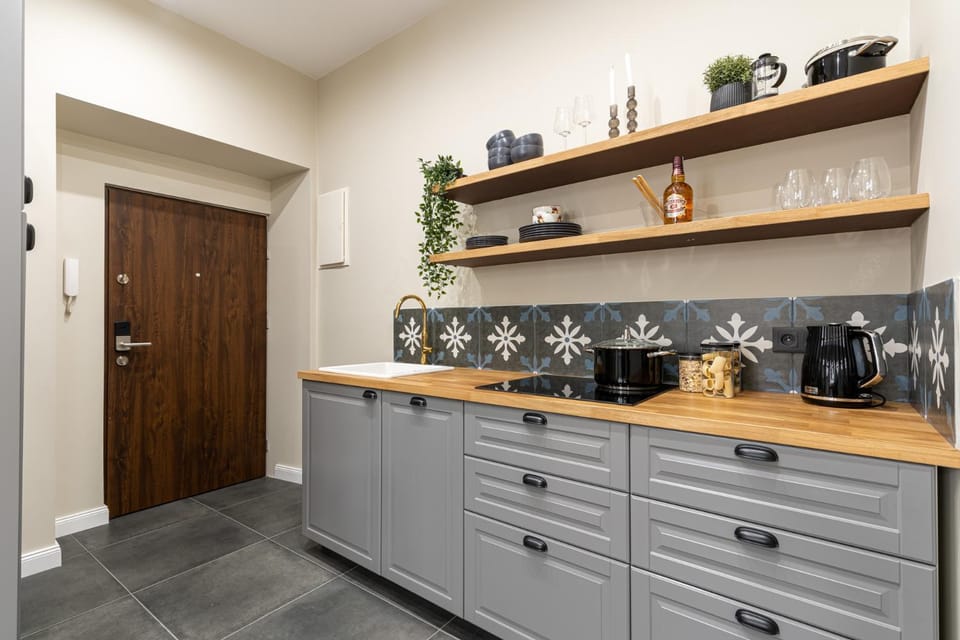 Kitchen or kitchenette, stove