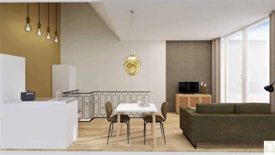 TV and multimedia, Kitchen or kitchenette, Living room, Seating area, Dining area