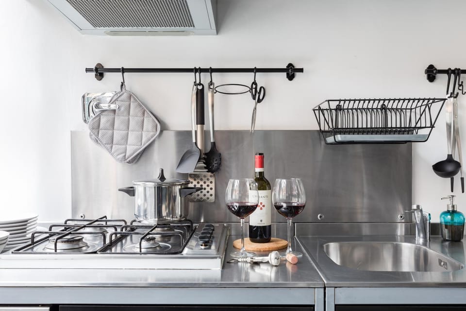 Kitchen or kitchenette, stove