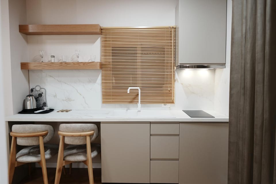 Kitchen or kitchenette, minibar, stove