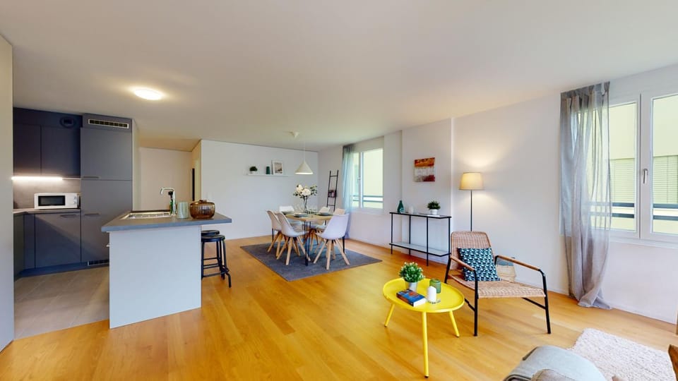 Kitchen or kitchenette, Living room, Dining area