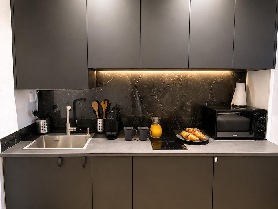 Kitchen or kitchenette, stove
