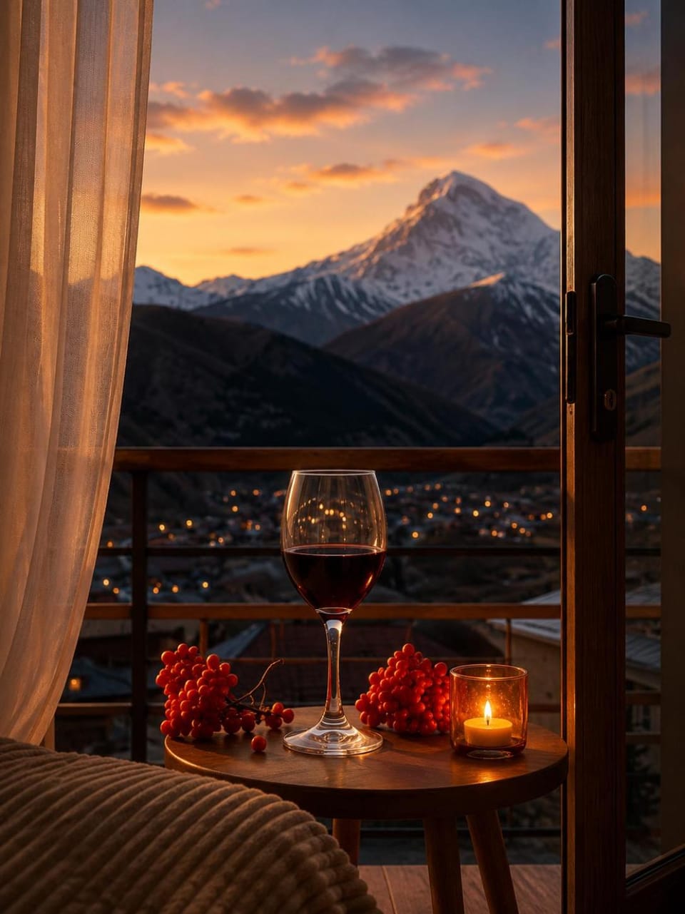 Natural landscape, View (from property/room), Balcony/Terrace, Food and drinks, Dining area, Mountain view, Drinks, Alcoholic drinks