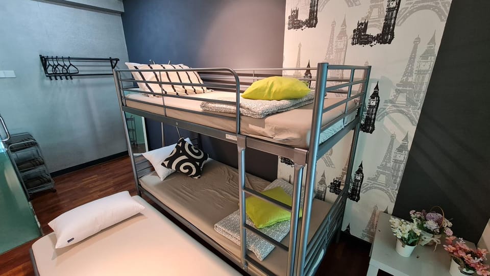 Bed, Photo of the whole room, Bedroom, bunk bed, towels, wardrobe