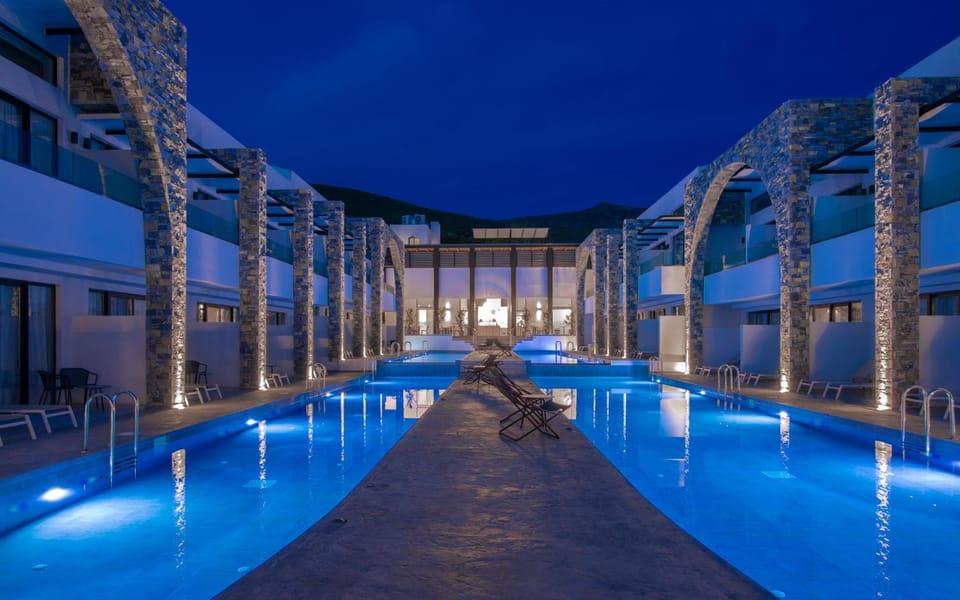 Property building, Night, Swimming pool