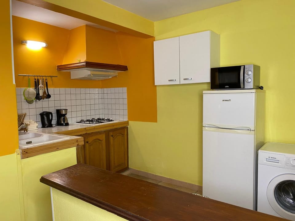 Kitchen or kitchenette, minibar, stove, washing machine