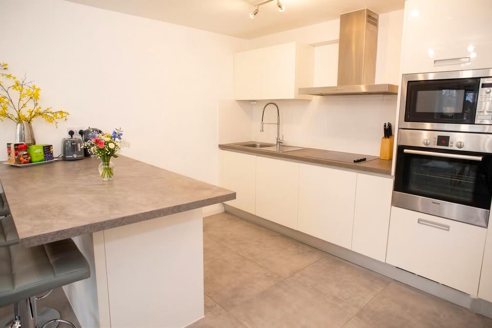 Kitchen or kitchenette, dishwasher, oven, stove, toaster