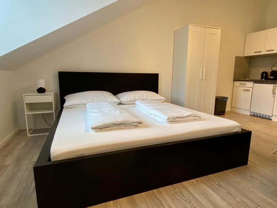 Bed, wardrobe