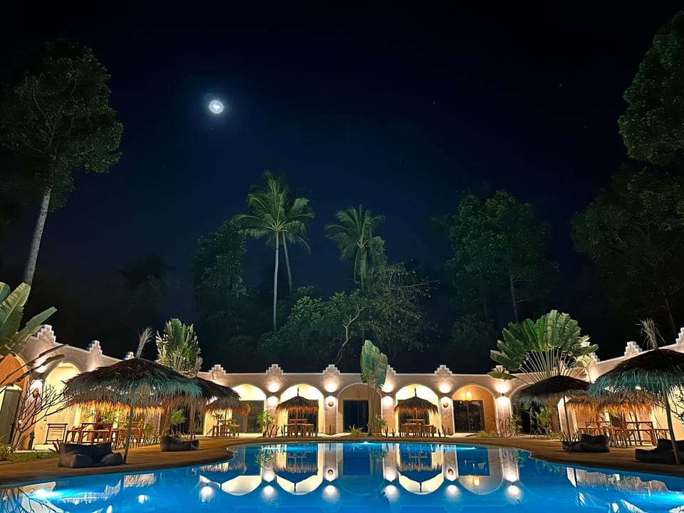 Night, Pool view, Swimming pool