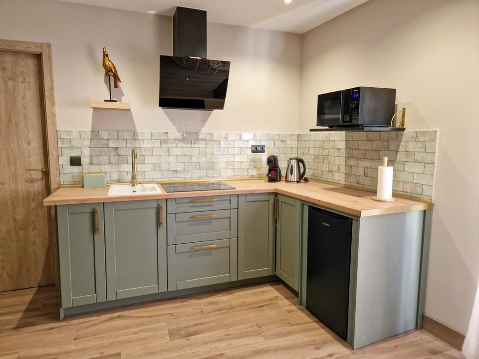 Kitchen or kitchenette, minibar, stove