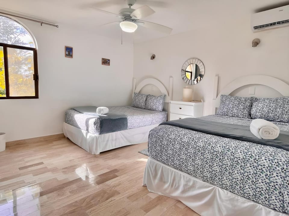Bed, Photo of the whole room, Bedroom, towels, air conditioner