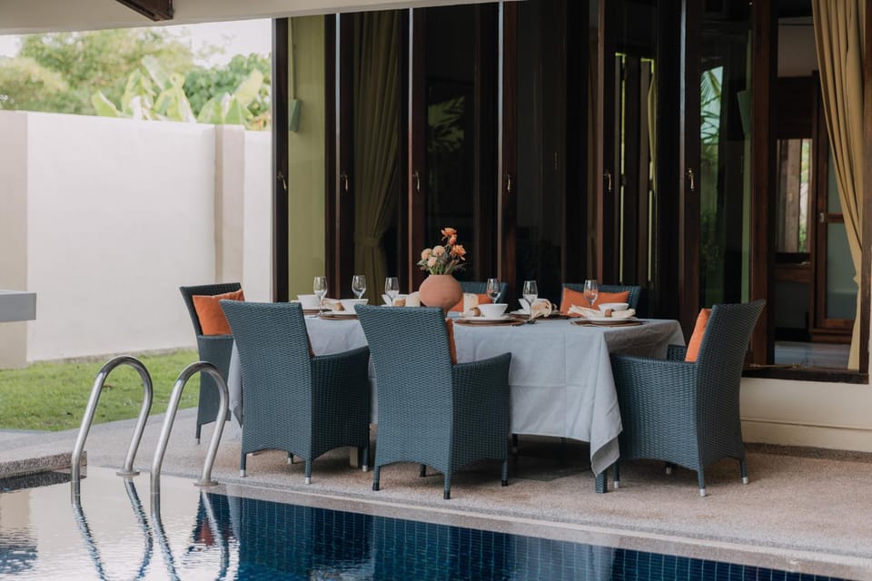 Patio, Day, BBQ facilities, Seating area, Swimming pool, group of guests, sunbed
