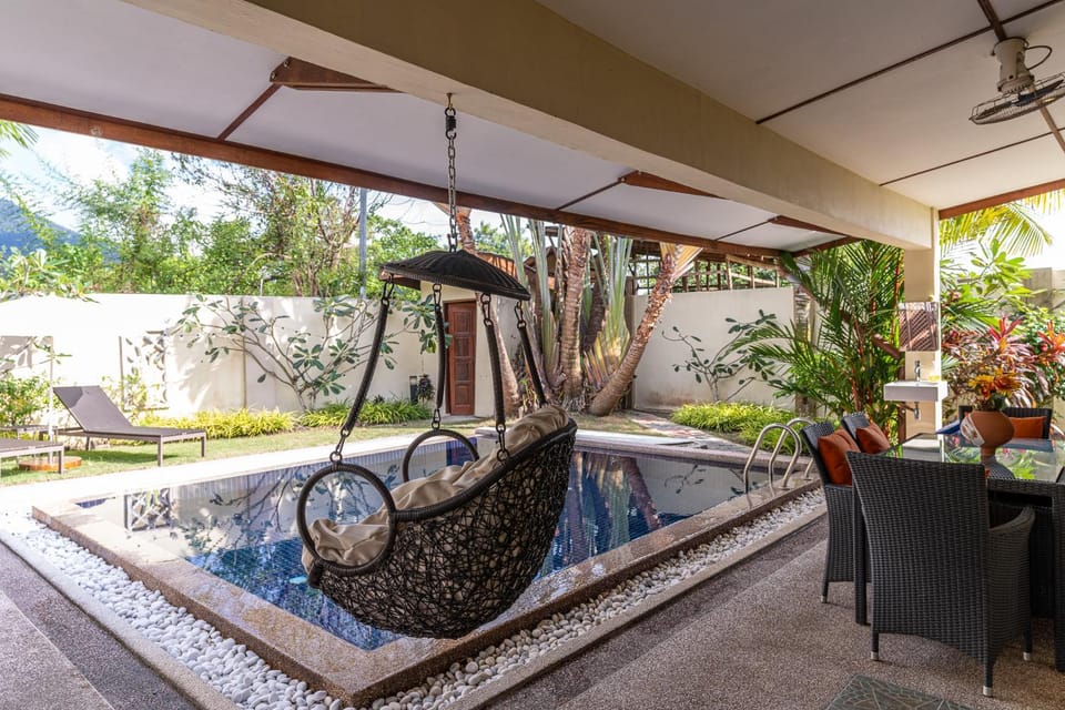 Natural landscape, Garden, Seating area, Garden view, Pool view, Swimming pool, sunbed