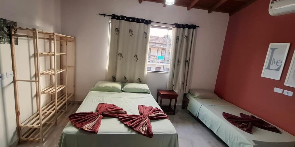 Bed, Photo of the whole room, Bedroom, towels, air conditioner