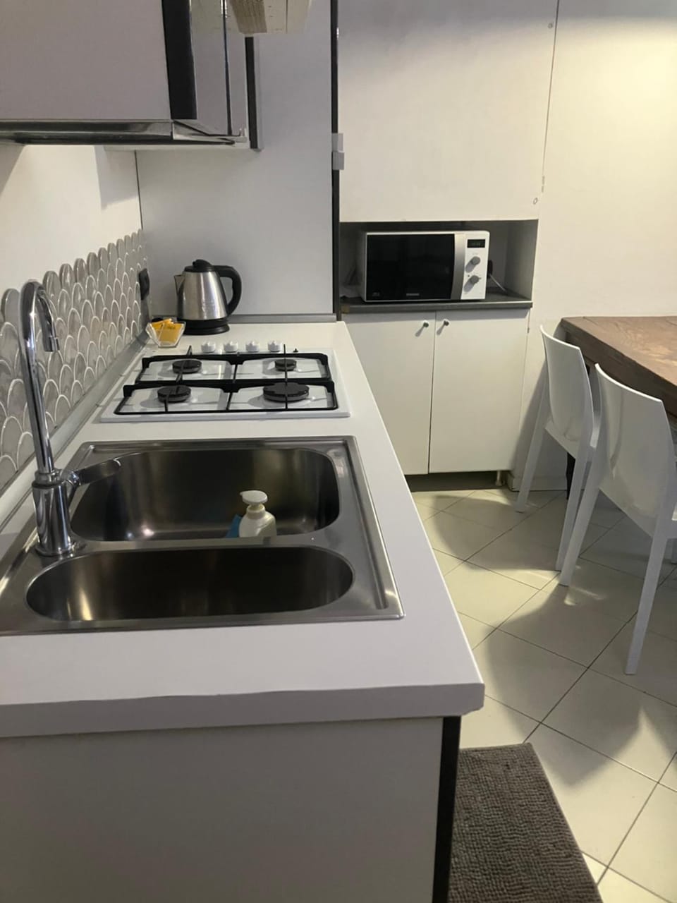 Kitchen or kitchenette, stove