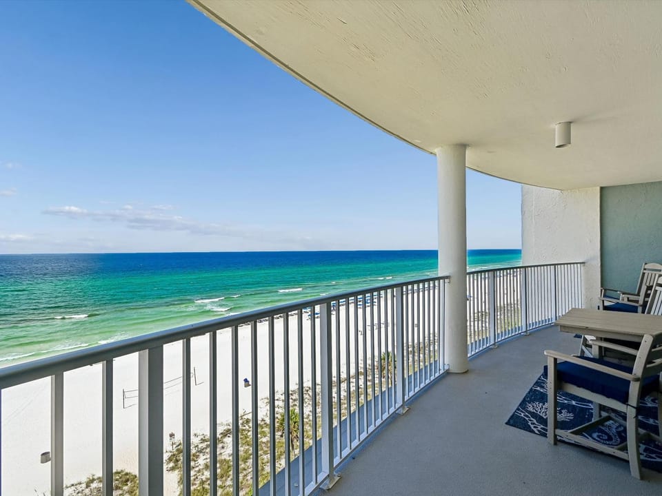 View (from property/room), Balcony/Terrace, Seating area, Beach, Sea view