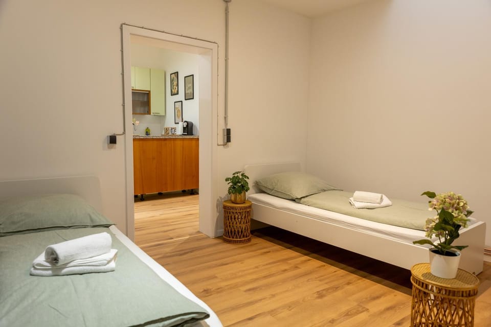 Bed, flat iron, heating, towels, wardrobe