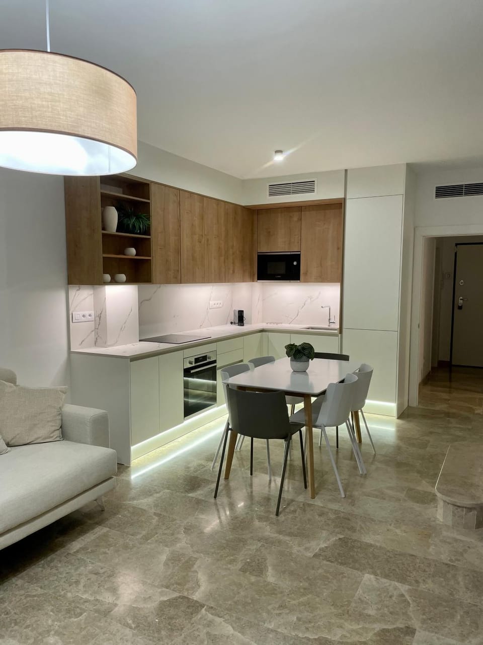 Kitchen or kitchenette, stove