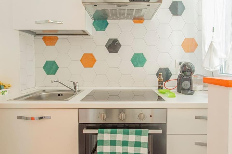 Kitchen or kitchenette, stove