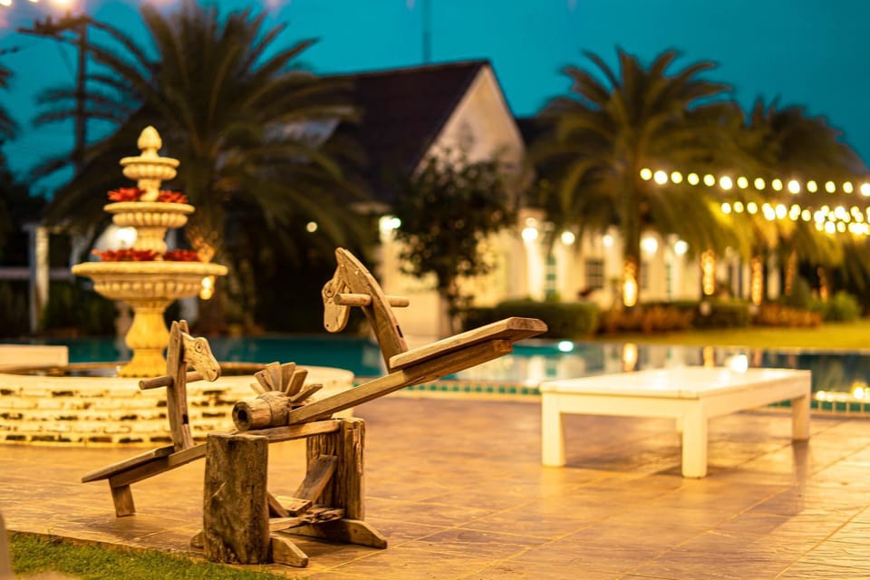 Night, Garden, Garden view, Pool view, Swimming pool, sunbed