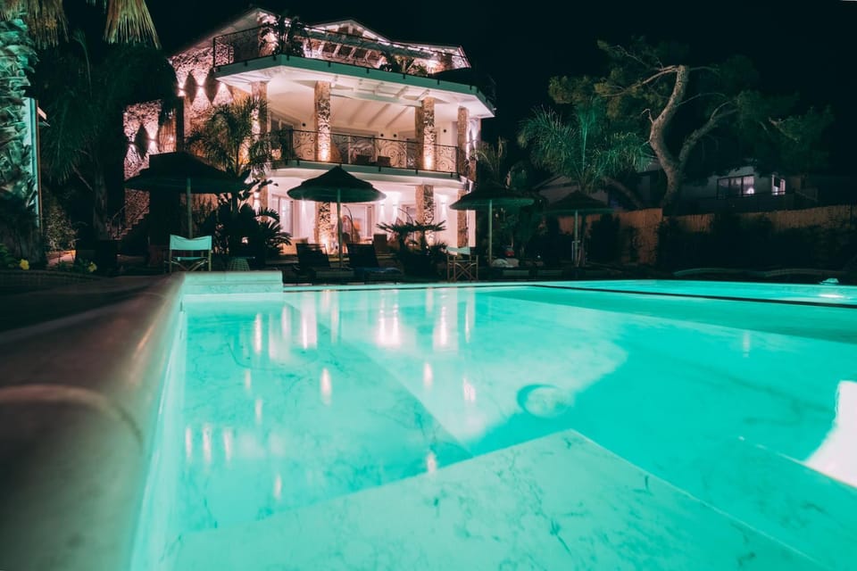 Property building, Night, Swimming pool