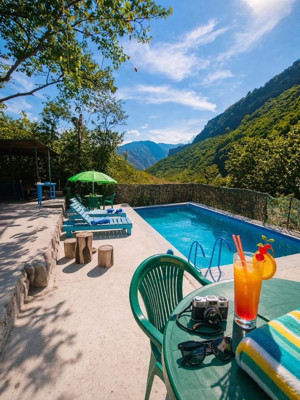 Spring, Day, Natural landscape, View (from property/room), Mountain view, Pool view, Swimming pool, sunbed