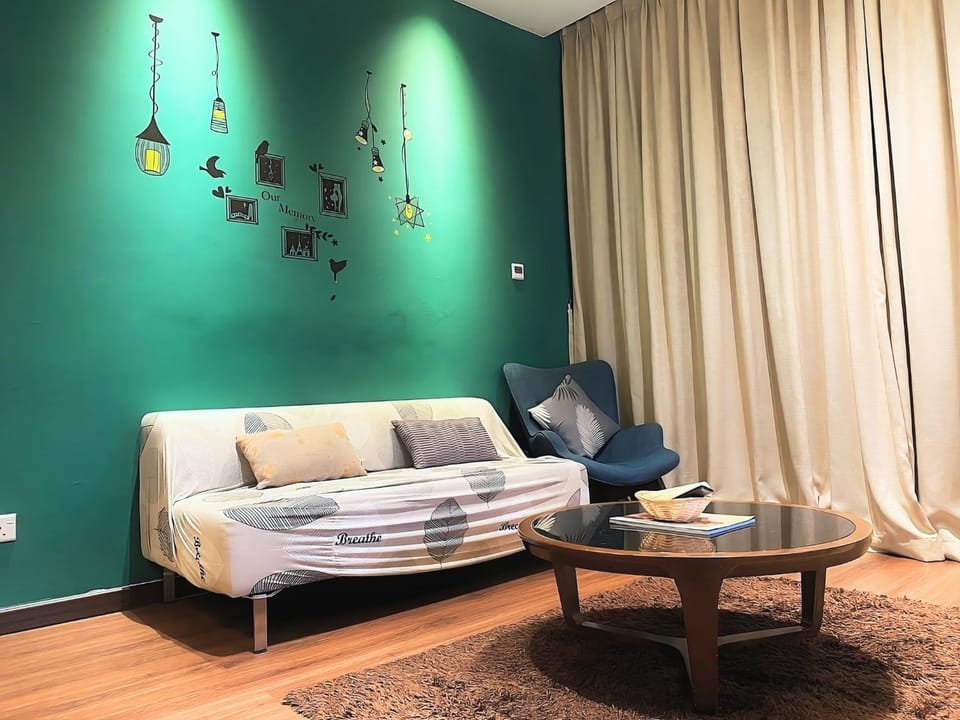 Bed, Living room, Seating area