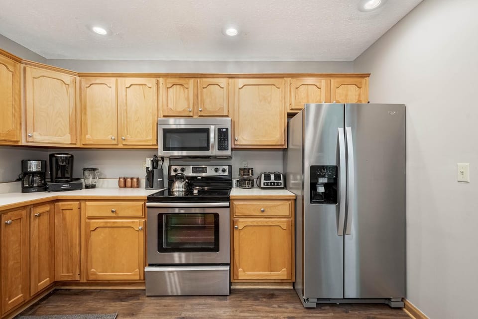 Kitchen or kitchenette, microwave, oven, stove, toaster, kitchen