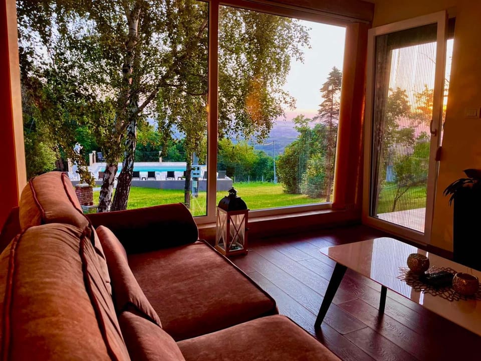 Living room, Seating area, Garden view