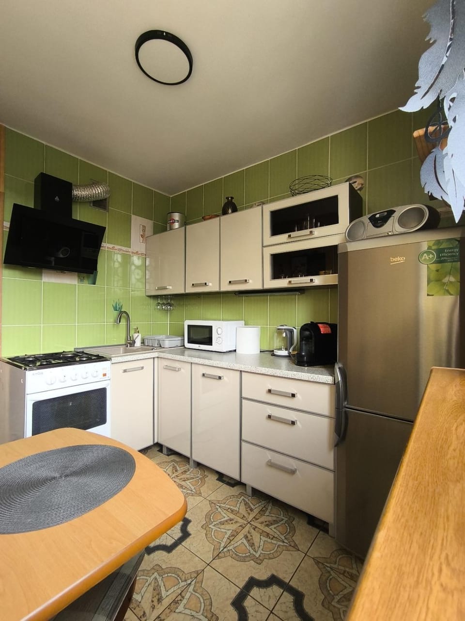 Kitchen or kitchenette, dishwasher, oven
