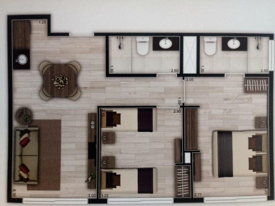 Bathroom, Living room, Photo of the whole room, Floor plan, Bedroom, minibar, oven, wardrobe, air conditioner