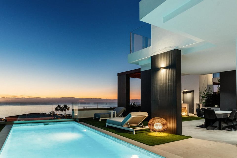 Patio, Pool view, Sea view, Sunset, sunbed