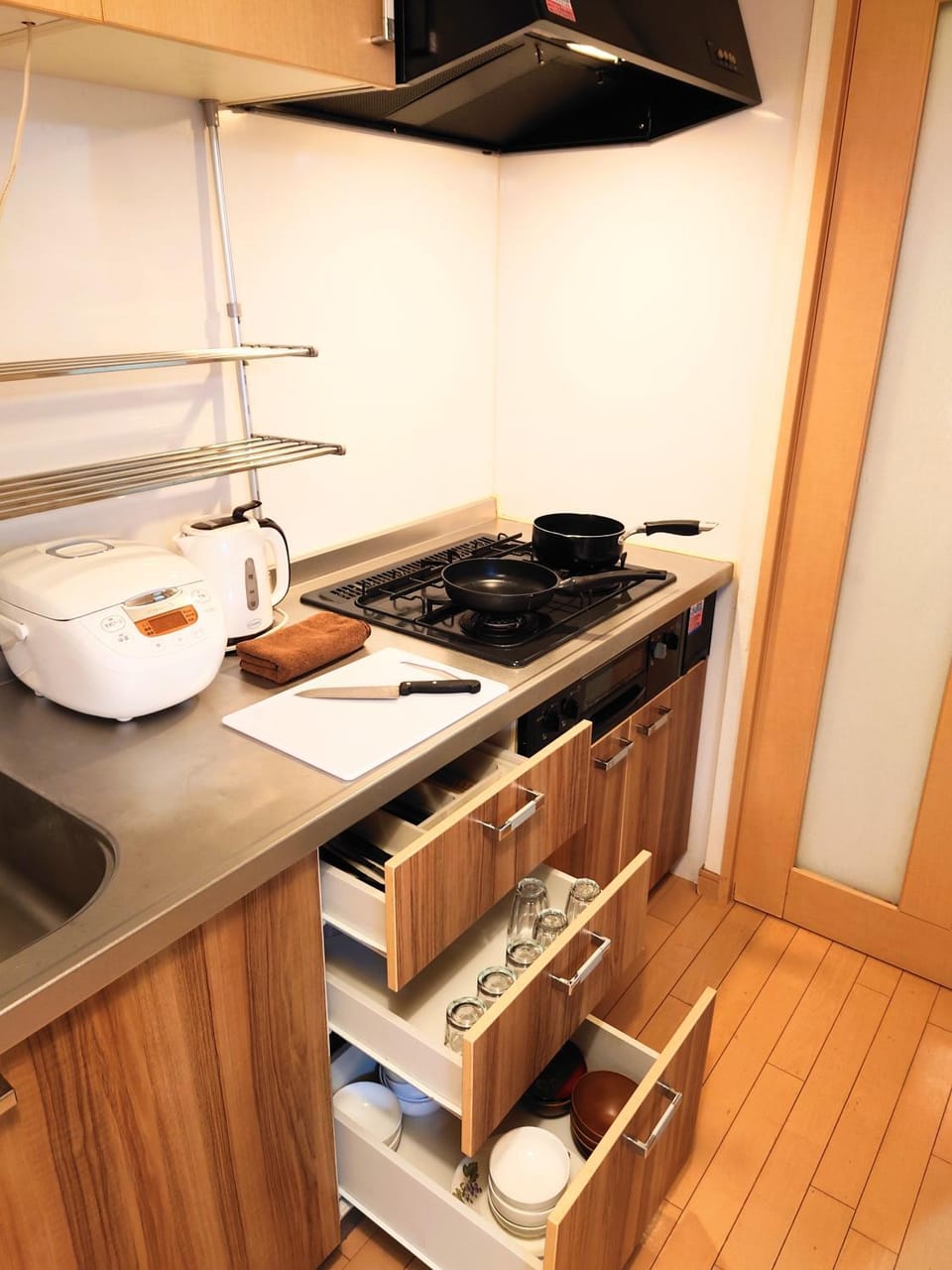 Kitchen or kitchenette, stove