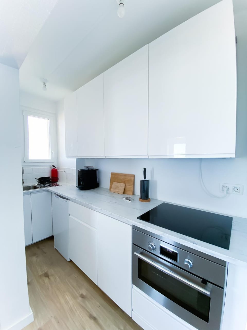 Kitchen or kitchenette, dishwasher, stove