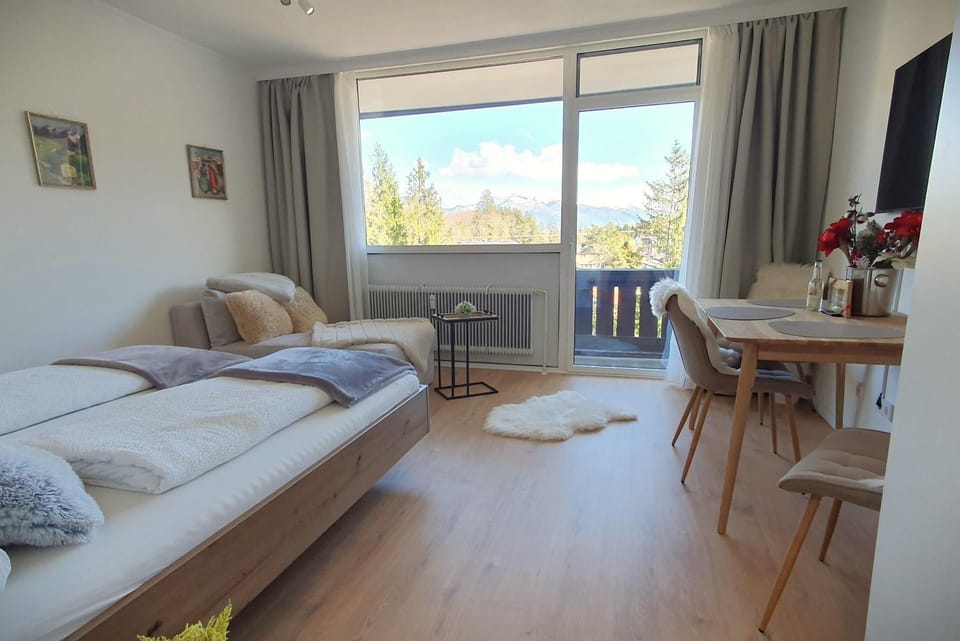 Bed, Living room, Seating area