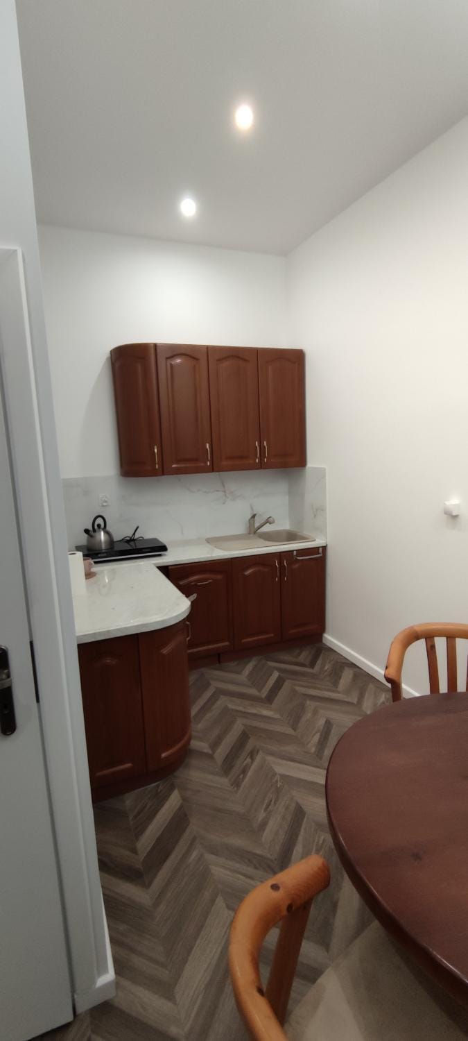 Kitchen or kitchenette, stove